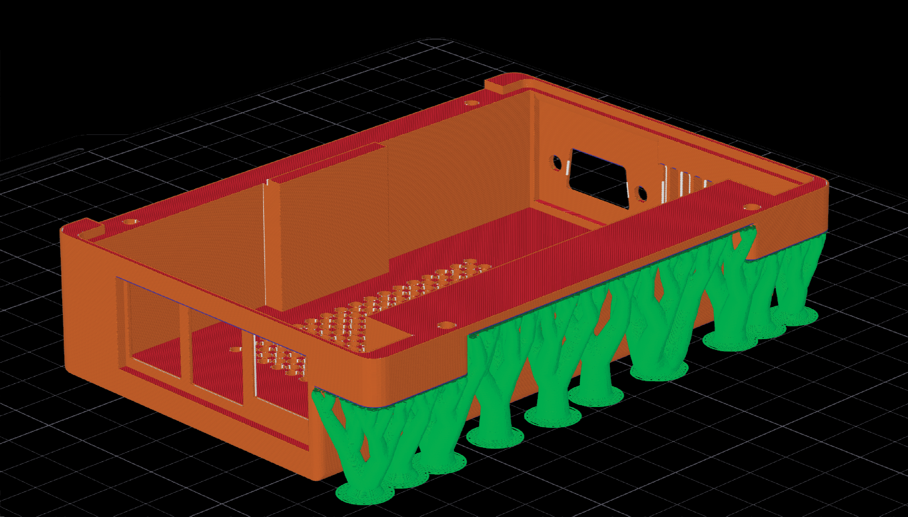 3D print the back chassis with supports